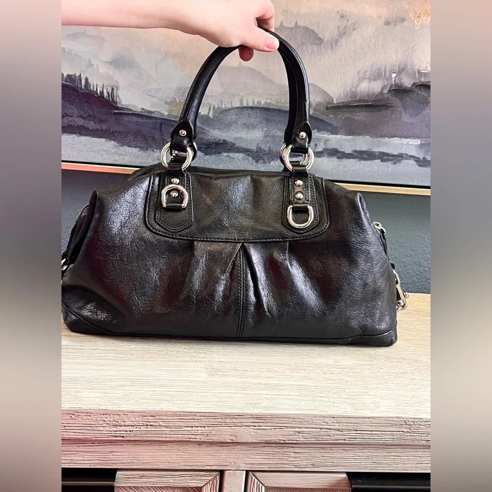 Coach Shiny Black Leather Satchel - Picture 5 of 10
